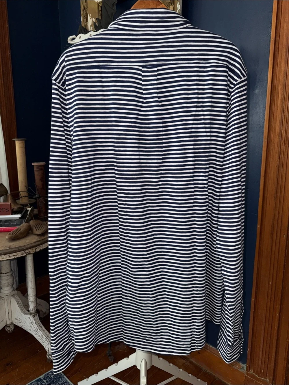 J. Crew Navy and White Striped Men's Button-Down Shirt